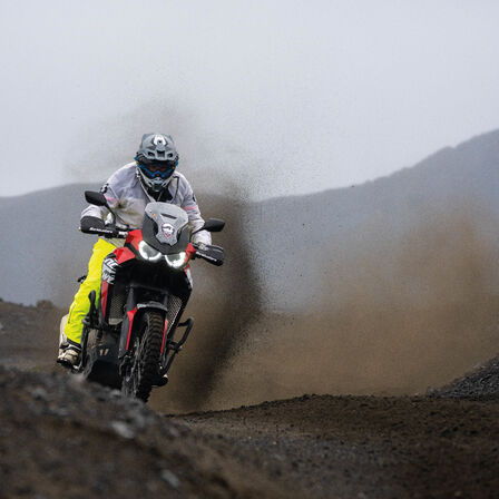 Africa Twin front on dynamic with rider