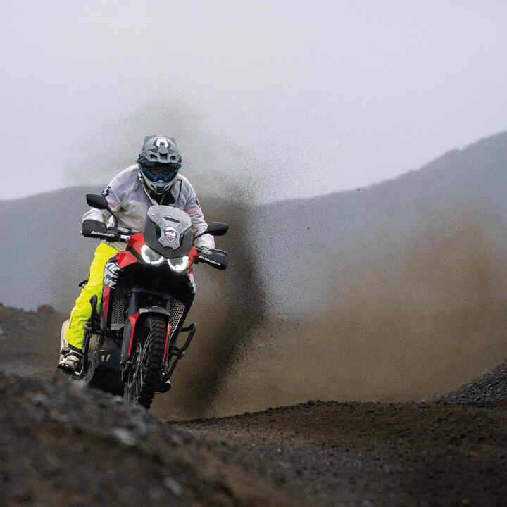 Africa Twin front on dynamic with rider